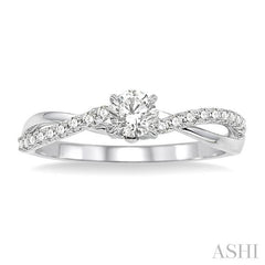1/2 Ctw Diamond Engagement Ring with 1/4 Ct Round Cut Center Stone in 14K White Gold