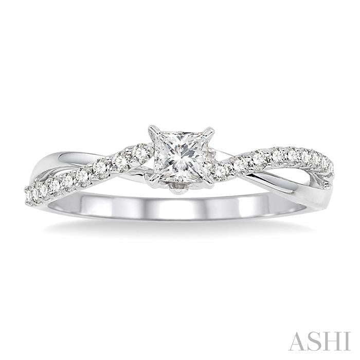 1/2 Ctw Diamond Engagement Ring with 1/4 Ct Princess Cut Center Stone in 14K White Gold