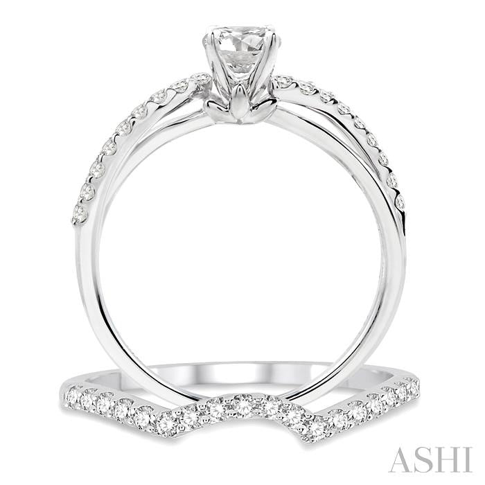 5/8 Ctw Diamond Wedding Set with 1/2 Ctw Round Cut Engagement Ring and 1/5 Ctw Wedding Band in 14K White Gold