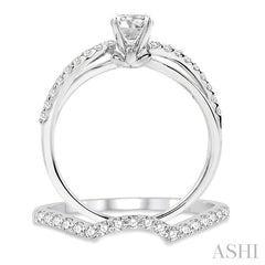 5/8 Ctw Diamond Wedding Set with 1/2 Ctw Round Cut Engagement Ring and 1/5 Ctw Wedding Band in 14K White Gold
