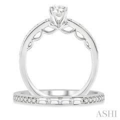 7/8 Ctw Diamond Wedding Set with 5/8 Ctw Round Cut Engagement Ring and 1/4 Ctw Wedding Band in 14K White Gold