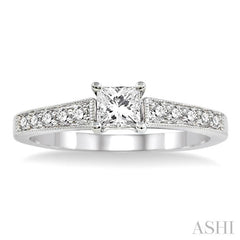 1/2 Ctw Diamond Engagement Ring with 3/8 Ct Princess Cut Center Stone in 14K White Gold