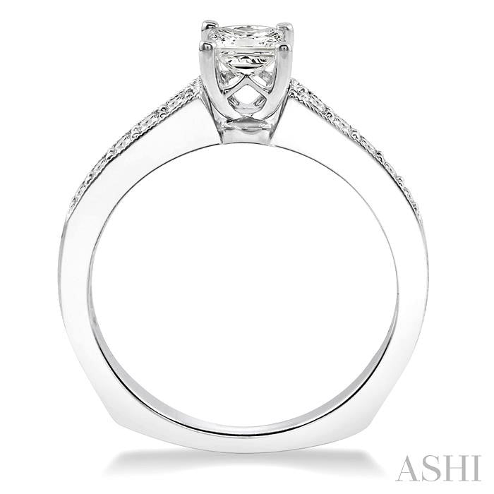 1/2 Ctw Diamond Engagement Ring with 3/8 Ct Princess Cut Center Stone in 14K White Gold