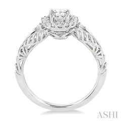 5/8 Ctw Diamond Engagement Ring with 3/8 Ct Round Cut Center Stone in 14K White Gold