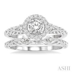 5/8 Ctw Diamond Wedding Set with 5/8 Ctw Round Cut Engagement Ring and 1/50 Ctw Wedding Band in 14K White Gold