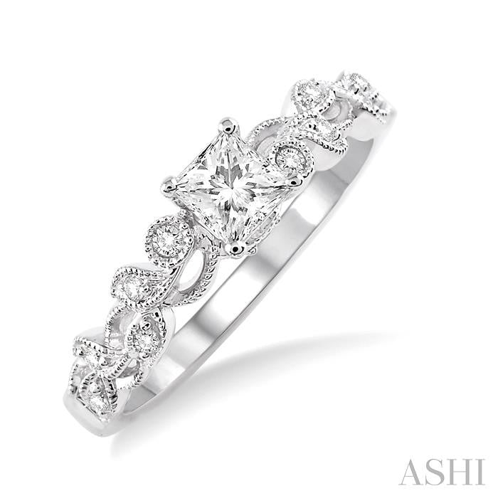 3/8 Ctw Diamond Engagement Ring with 1/3 Ct Princess Cut Center Stone in 14K White Gold