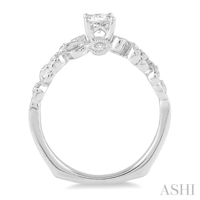 3/8 Ctw Diamond Engagement Ring with 1/3 Ct Princess Cut Center Stone in 14K White Gold