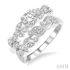3/4 Ctw Diamond Wedding Set with 1/2 Ctw Round Cut Engagement Ring and 1/6 Ctw Wedding Band in 14K White Gold