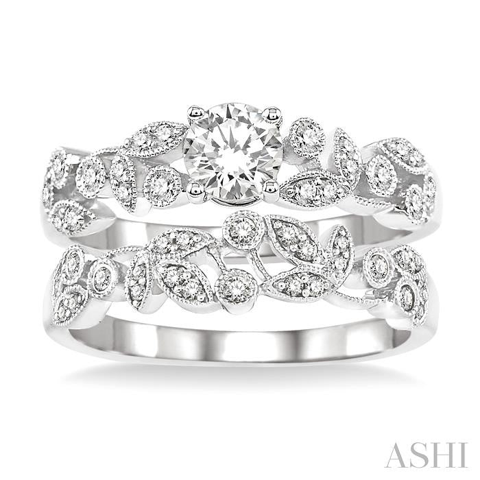 3/4 Ctw Diamond Wedding Set with 1/2 Ctw Round Cut Engagement Ring and 1/6 Ctw Wedding Band in 14K White Gold