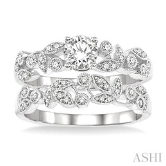 3/4 Ctw Diamond Wedding Set with 1/2 Ctw Round Cut Engagement Ring and 1/6 Ctw Wedding Band in 14K White Gold