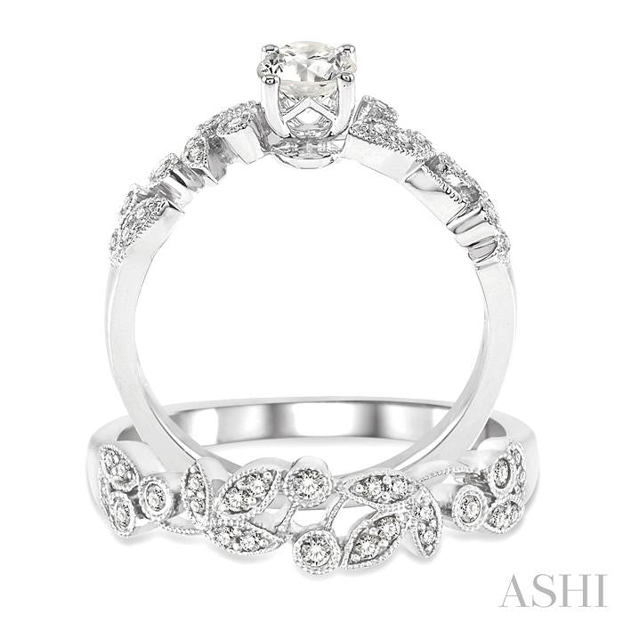 3/4 Ctw Diamond Wedding Set with 1/2 Ctw Round Cut Engagement Ring and 1/6 Ctw Wedding Band in 14K White Gold