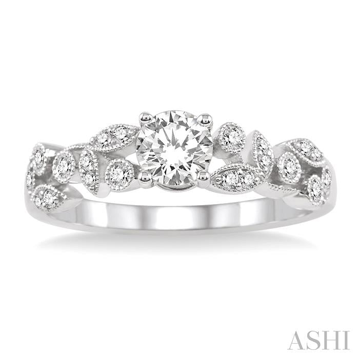 1/2 Ctw Diamond Engagement Ring with 3/8 Ct Round Cut Center Stone in 14K White Gold