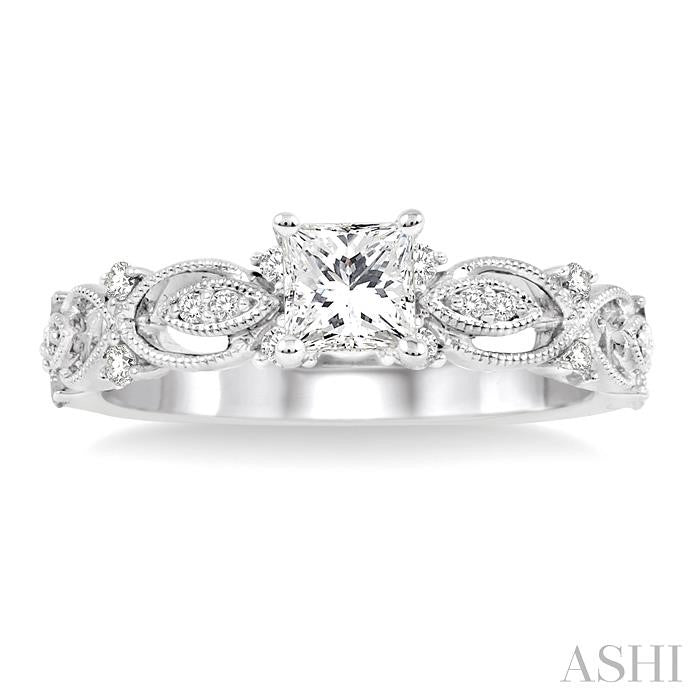 5/8 Ctw Diamond Engagement Ring with 3/8 Ct Princess Cut Center Stone in 14K White Gold