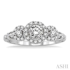 1/2 ctw Round Cut Diamond Engagement Ring with 1/5 ct Round Cut Center Stone in 14K White Gold