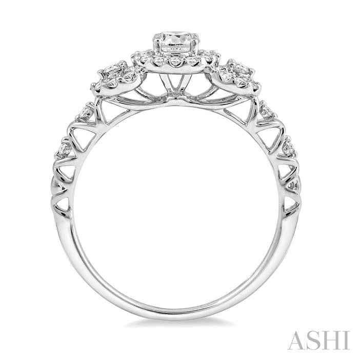 1/2 ctw Round Cut Diamond Engagement Ring with 1/5 ct Round Cut Center Stone in 14K White Gold