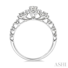 1/2 ctw Round Cut Diamond Engagement Ring with 1/5 ct Round Cut Center Stone in 14K White Gold