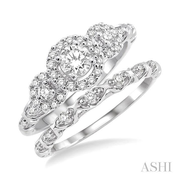 1/2 ctw Diamond Wedding Set with 1/2 ctw Round Cut Engagement Ring and 1/20 ctw Wedding Band in 14K White Gold