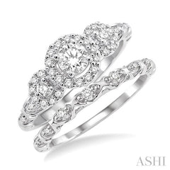 1/2 ctw Diamond Wedding Set with 1/2 ctw Round Cut Engagement Ring and 1/20 ctw Wedding Band in 14K White Gold