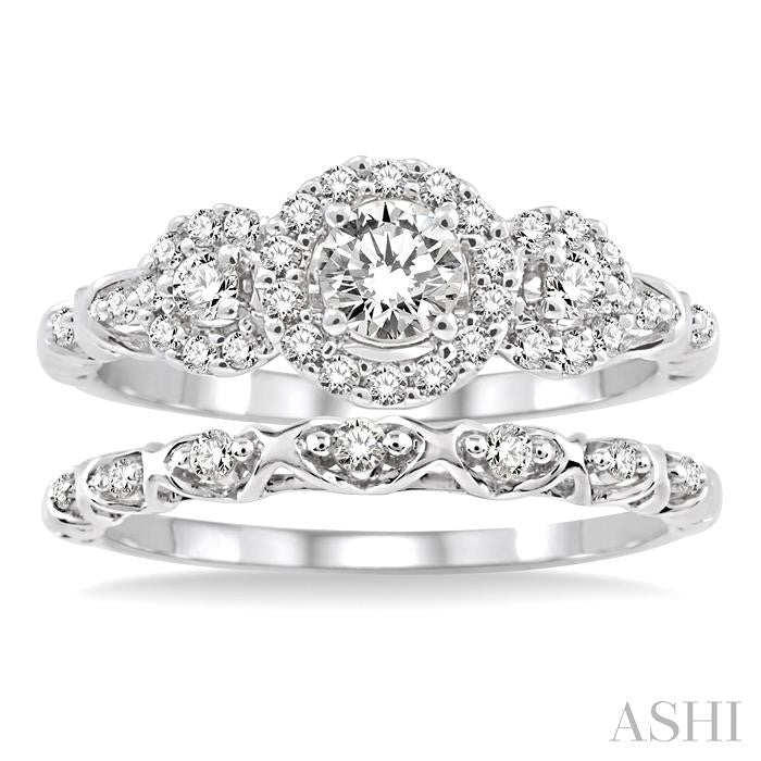 1/2 ctw Diamond Wedding Set with 1/2 ctw Round Cut Engagement Ring and 1/20 ctw Wedding Band in 14K White Gold