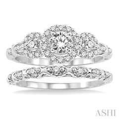 1/2 ctw Diamond Wedding Set with 1/2 ctw Round Cut Engagement Ring and 1/20 ctw Wedding Band in 14K White Gold