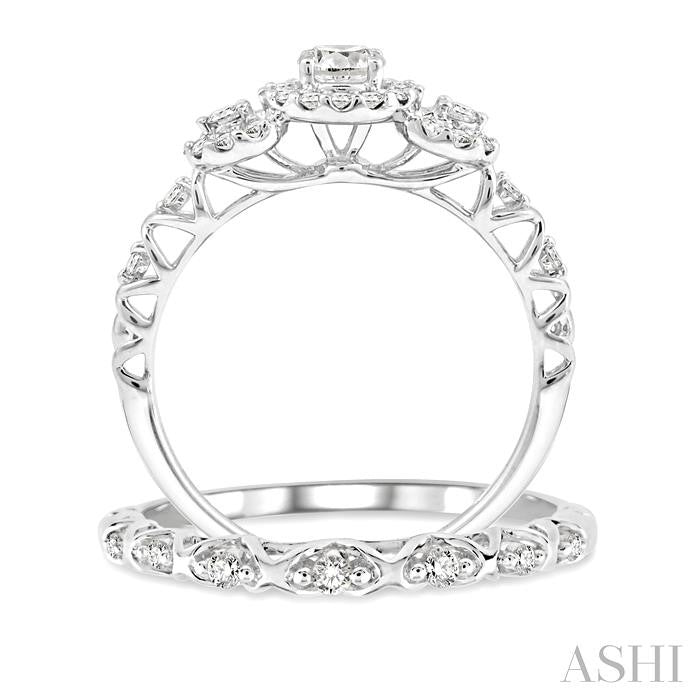 1/2 Ctw Diamond Wedding Set with 1/2 Ctw Round Cut Engagement Ring and 1/20 Ctw Wedding Band in 14K White Gold
