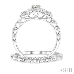 1/2 Ctw Diamond Wedding Set with 1/2 Ctw Round Cut Engagement Ring and 1/20 Ctw Wedding Band in 14K White Gold