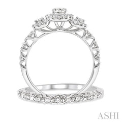 1/2 ctw Diamond Wedding Set with 1/2 ctw Round Cut Engagement Ring and 1/20 ctw Wedding Band in 14K White Gold