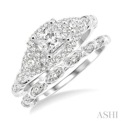 1/2 Ctw Diamond Wedding Set with 1/2 Ctw Princess Cut Engagement Ring and 1/20 Ctw Wedding Band in 14K White Gold