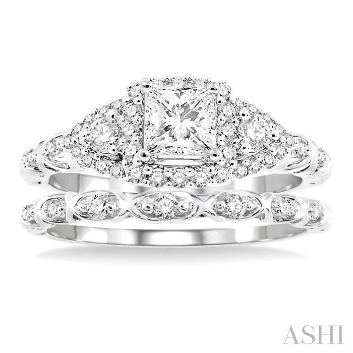 1/2 Ctw Diamond Wedding Set with 1/2 Ctw Princess Cut Engagement Ring and 1/20 Ctw Wedding Band in 14K White Gold