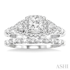 1/2 Ctw Diamond Wedding Set with 1/2 Ctw Princess Cut Engagement Ring and 1/20 Ctw Wedding Band in 14K White Gold