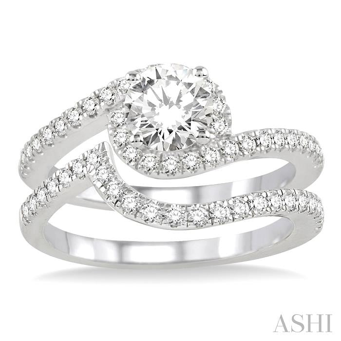 1 Ctw Diamond Wedding Set with 3/4 Ctw Round Cut Engagement Ring and 1/5 Ctw Wedding Band in 14K White Gold