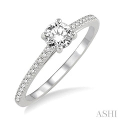 1/2 Ctw Diamond Engagement Ring with 3/8 Ct Round Cut Center Stone in 14K White Gold