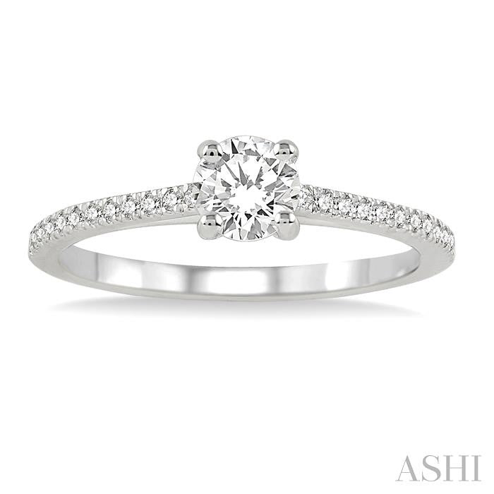 1/2 Ctw Diamond Engagement Ring with 3/8 Ct Round Cut Center Stone in 14K White Gold