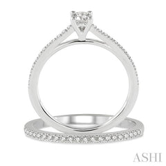 3/8 Ctw Diamond Wedding Set with 1/3 Ctw Round Cut Engagement Ring and 1/10 Ctw Wedding Band in 14K White Gold