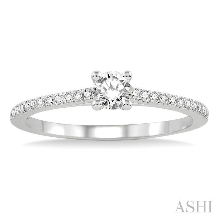 1/3 Ctw Diamond Engagement Ring with 1/5 Ct Round Cut Center Stone in 14K White Gold
