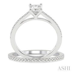 5/8 Ctw Diamond Wedding Set with 1/2 Ctw Princess Cut Engagement Ring and 1/10 Ctw Wedding Band in 14K White Gold