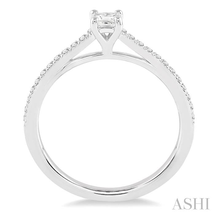 1/3 Ctw Diamond Engagement Ring with 1/5 Ct Princess Cut Center Stone in 14K White Gold