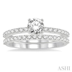 1 Ctw Diamond Wedding Set with 3/4 Ctw Round Cut Engagement Ring and 1/3 Ctw Wedding Band in 14K White Gold