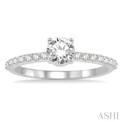 3/4 Ctw Diamond Engagement Ring with 1/2 Ct Round Cut Center Stone in 14K White Gold