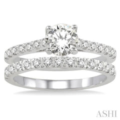 1 1/10 Ctw Diamond Wedding Set with 3/4 Ctw Round Cut Engagement Ring and 1/3 Ctw Wedding Band in 14K White Gold