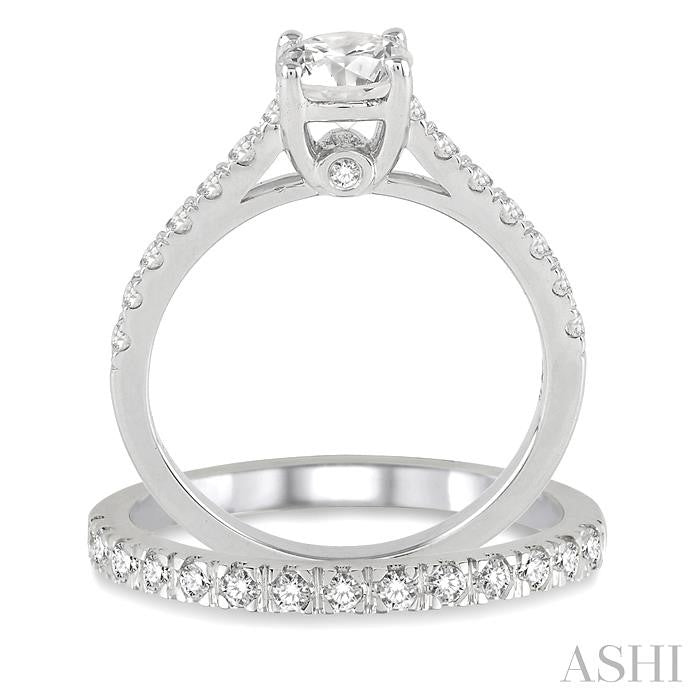 1 1/10 Ctw Diamond Wedding Set with 3/4 Ctw Round Cut Engagement Ring and 1/3 Ctw Wedding Band in 14K White Gold