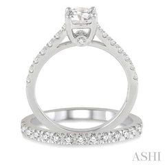 1 1/10 Ctw Diamond Wedding Set with 3/4 Ctw Round Cut Engagement Ring and 1/3 Ctw Wedding Band in 14K White Gold