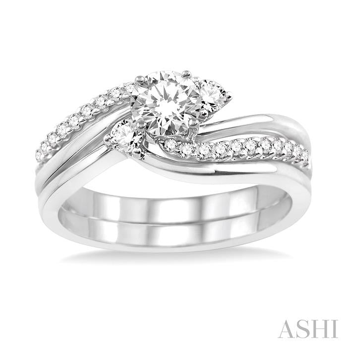 3/8 Ctw Diamond Wedding Set with Engagement Ring and Enhancer in 14K White Gold