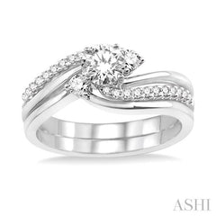 3/8 Ctw Diamond Wedding Set with Engagement Ring and Enhancer in 14K White Gold