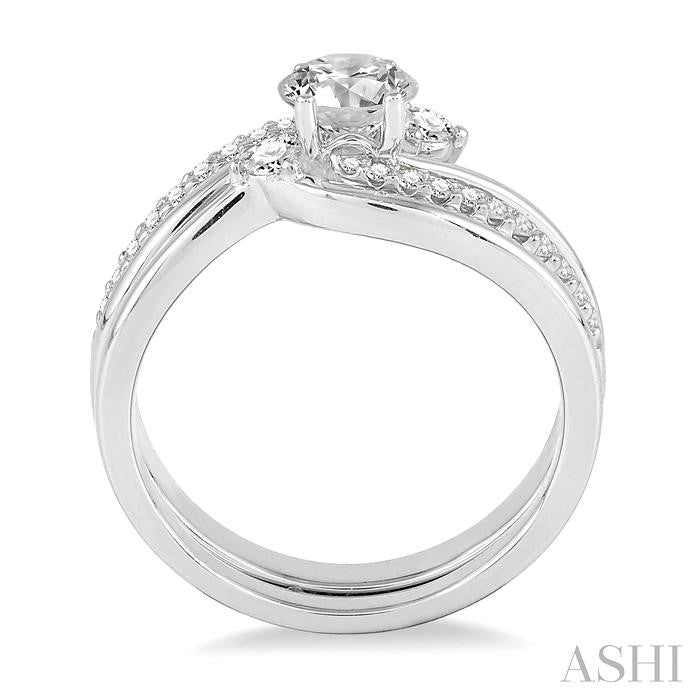 3/8 Ctw Diamond Wedding Set with Engagement Ring and Enhancer in 14K White Gold