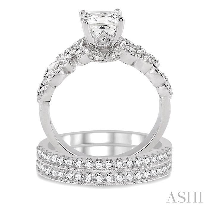 3/4 Ctw Diamond Semi-Mount Ring Set in 14K White Gold