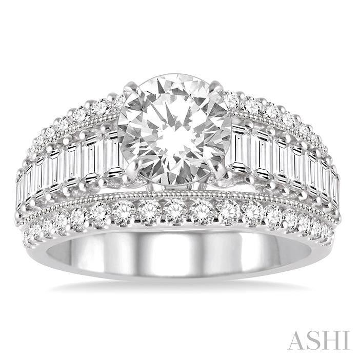 1 1/3 Ctw Baguette and Round Cut Diamond Semi-Mount Engagement Ring in 14K White Gold