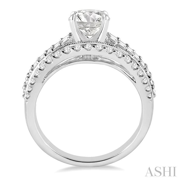1 1/3 Ctw Baguette and Round Cut Diamond Semi-Mount Engagement Ring in 14K White Gold