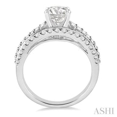 1 1/3 Ctw Baguette and Round Cut Diamond Semi-Mount Engagement Ring in 14K White Gold
