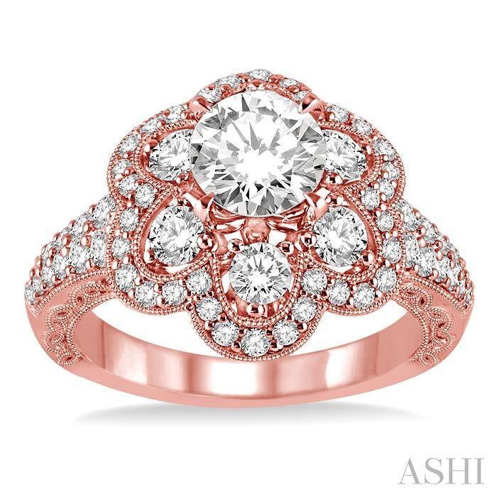 1 1/5 Ctw Diamond Semi-mount Engagement Ring in 14K Rose Gold